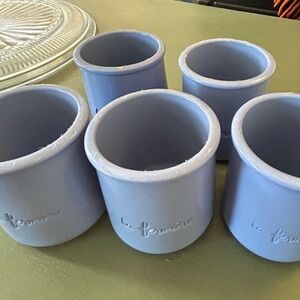 La Fermiere Glazed Periwinkle Blue Yogurt Pots Freezer Microwave Oven Safe Set 5